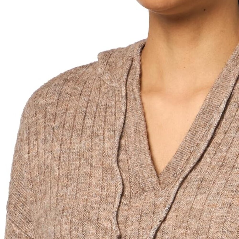 Lucky Brand Women's Ribbed Knit Hooded Sweater in Deep Taupe/NWT/XS - Picture 6 of 15